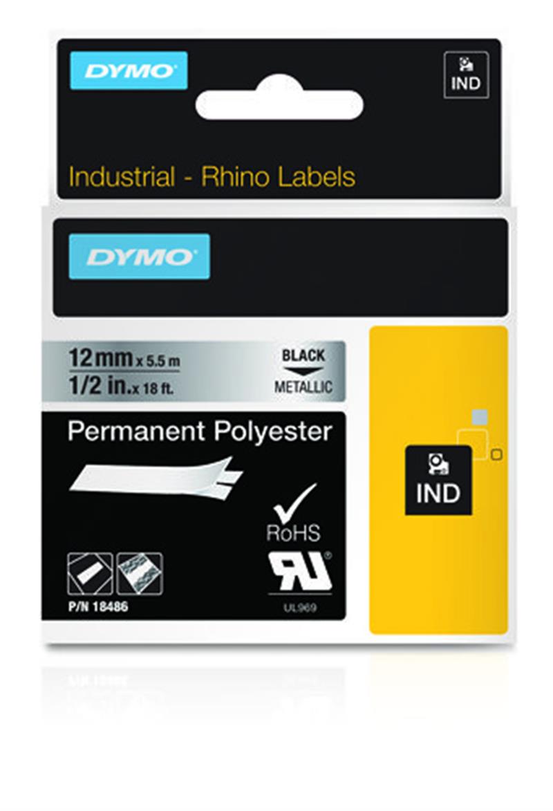 DYMO 18486 labelprinter-tape Zwart op metallic