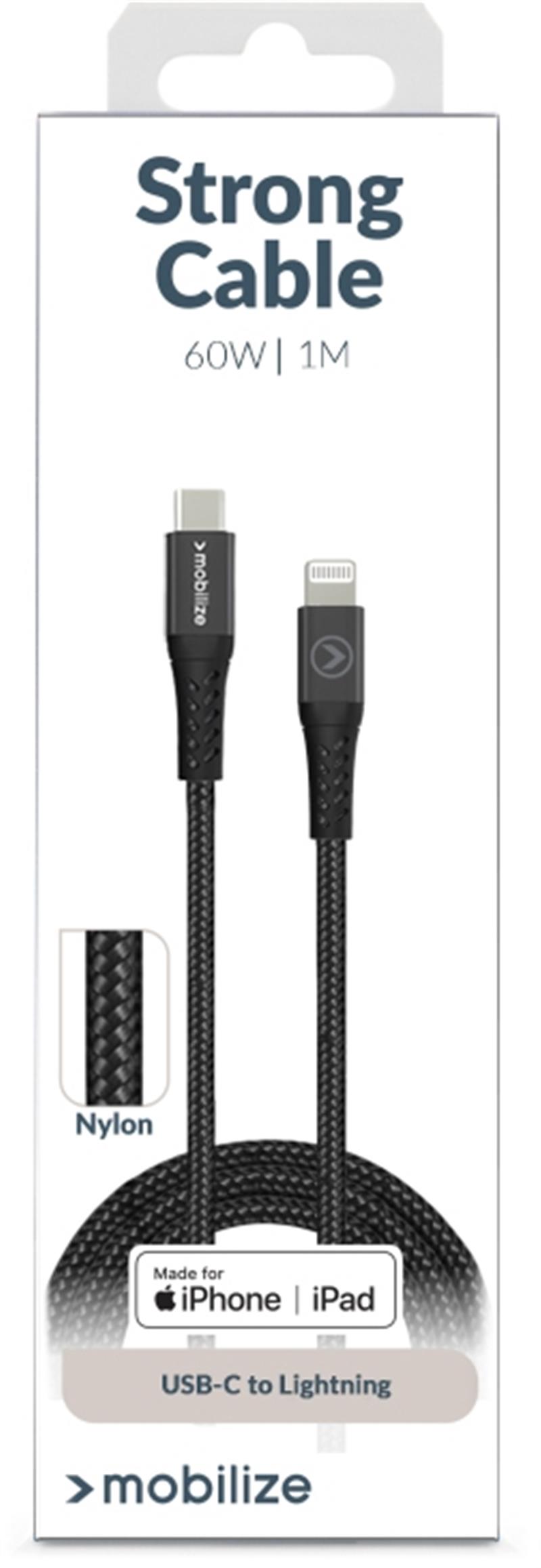 Mobilize Strong Nylon Cable USB to Apple MFi Lightning 2m 12W Black