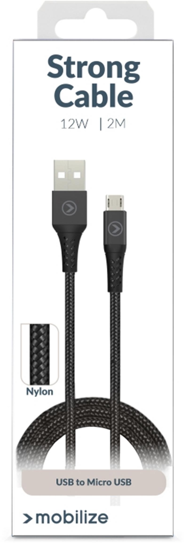Mobilize Strong Nylon Cable USB to Micro USB 2m 12W Black