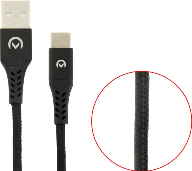 Mobilize Strong Nylon Cable USB to USB-C 20cm 15W Black