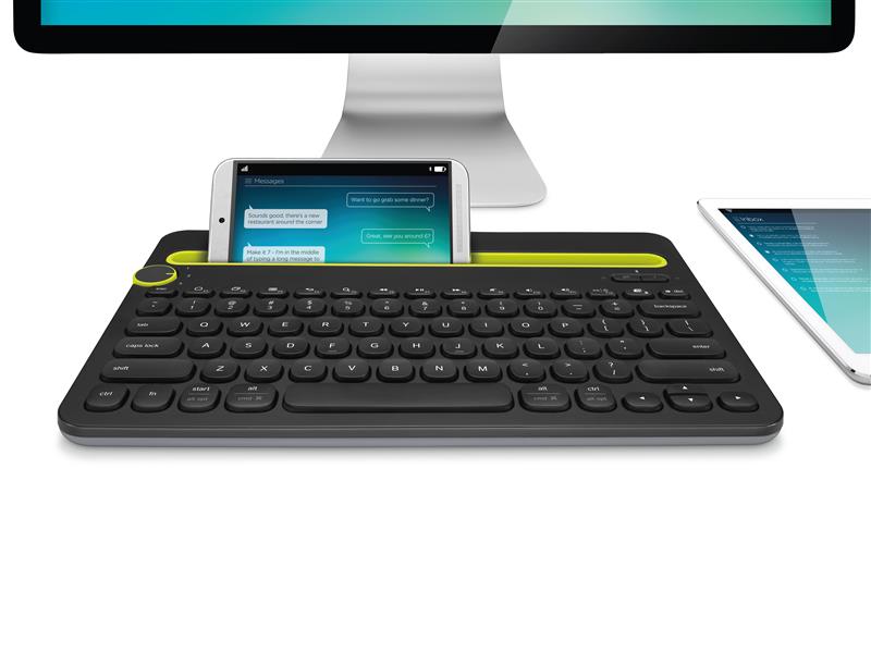 Logitech K480 toetsenbord voor mobiel apparaat QWERTY US International Zwart, Geel Bluetooth
