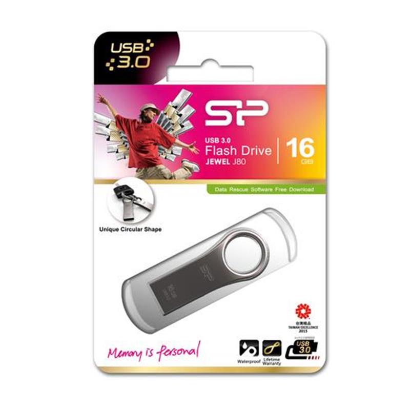 Silicon Power 16GB Jewel J80 USB 3.0 sleutelring flashdrive Titanium