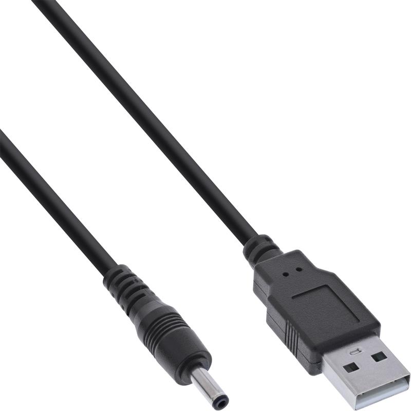 InLine USB DC power adapter cable USB A male plug to DC plug 3 5x1 35mm black 3m