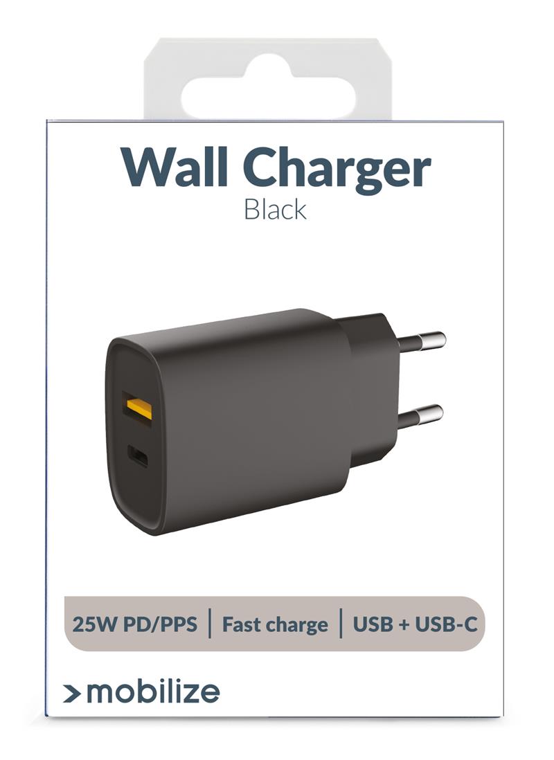 Mobilize Wall Charger USB-C USB 25W with PD PPS Black