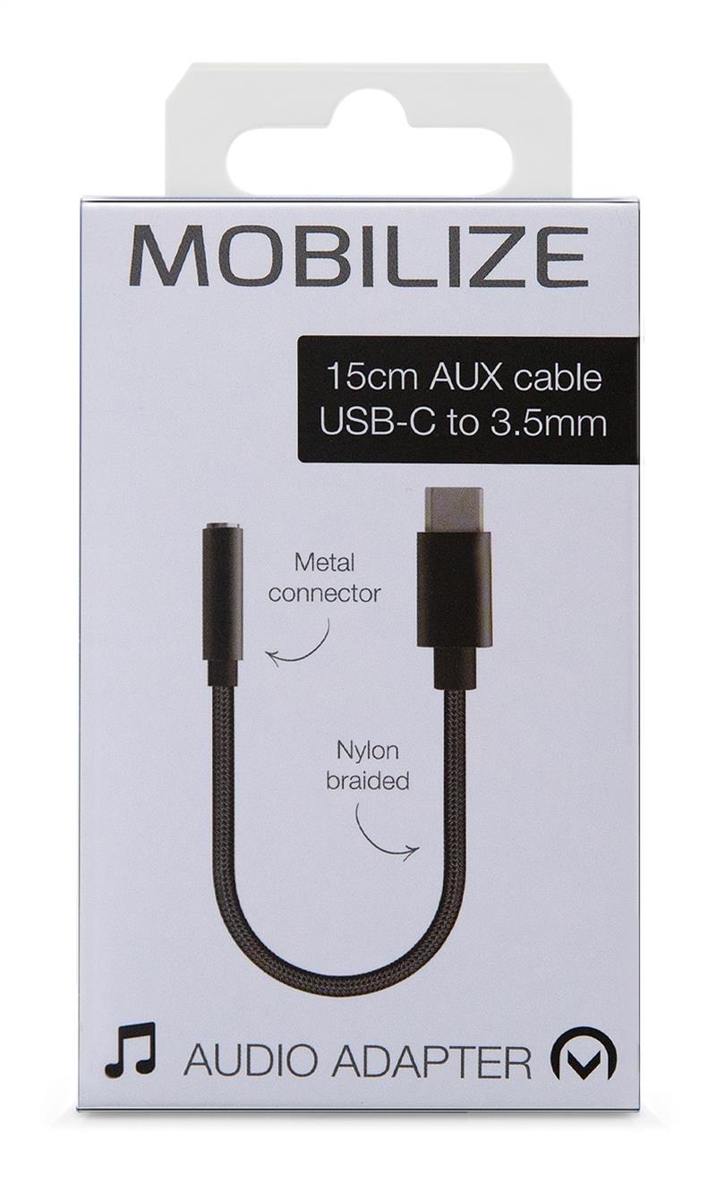 Mobilize Strong Nylon Audio Adapter USB-C to 3 5mm 15cm Black