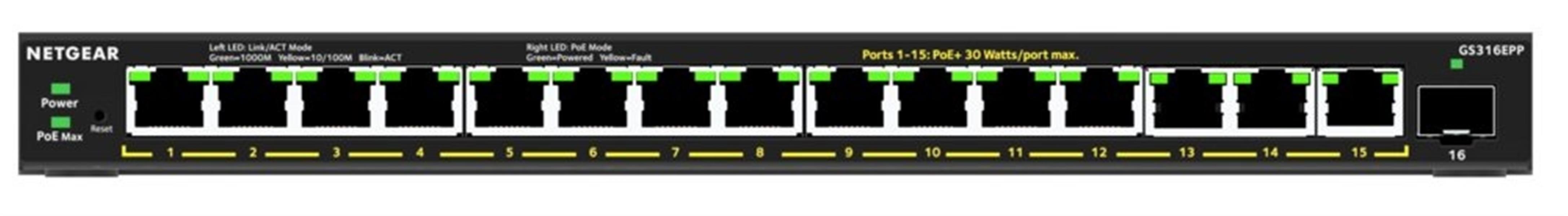 Netgear GS316EPP-100PES netwerk-switch Managed Power over Ethernet (PoE) Zwart
