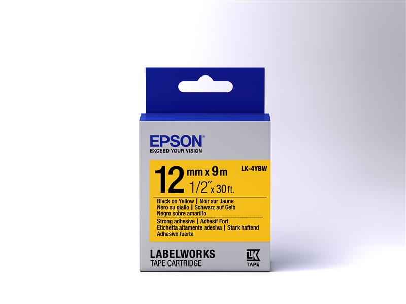 Epson Strong Adhesive Tape - LK-4YBW Strng adh Blk/Yell 12/9