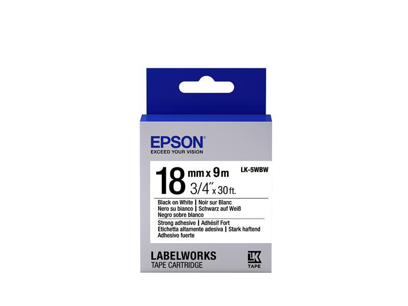 Epson Strong Adhesive Tape- LK-5WBW Strng adh Blk/Wht 18/9