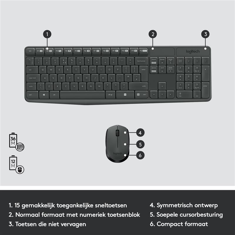 Logitech MK235 toetsenbord Inclusief muis USB QWERTZ Duits Grijs