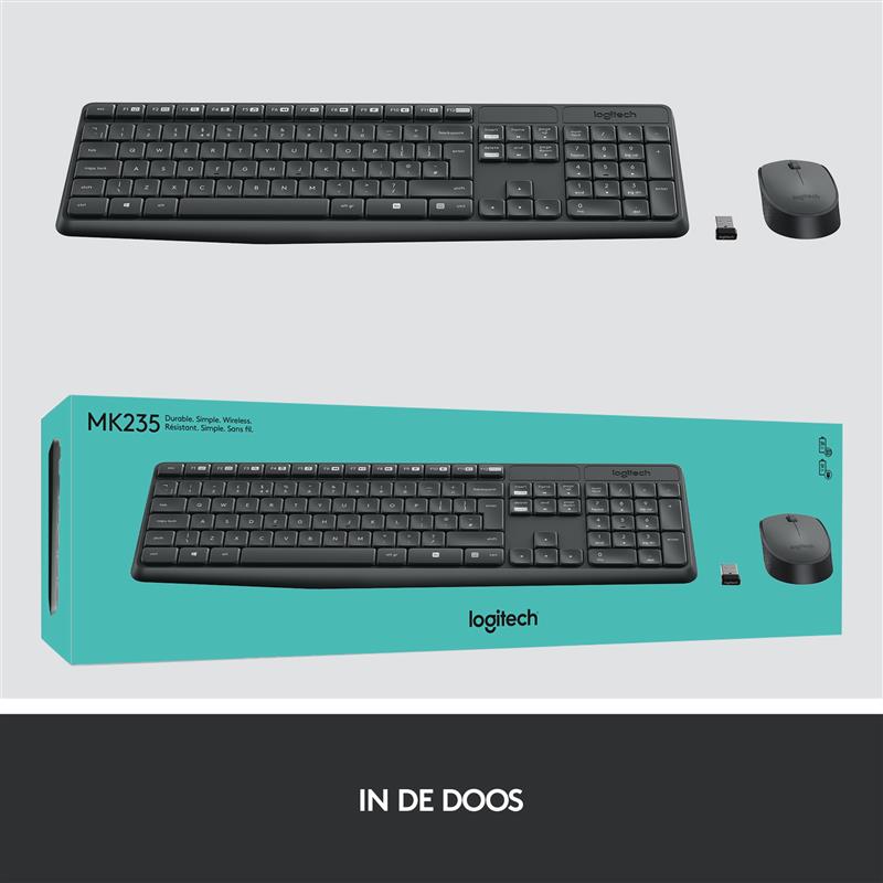 Logitech MK235 toetsenbord Inclusief muis USB QWERTZ Duits Grijs