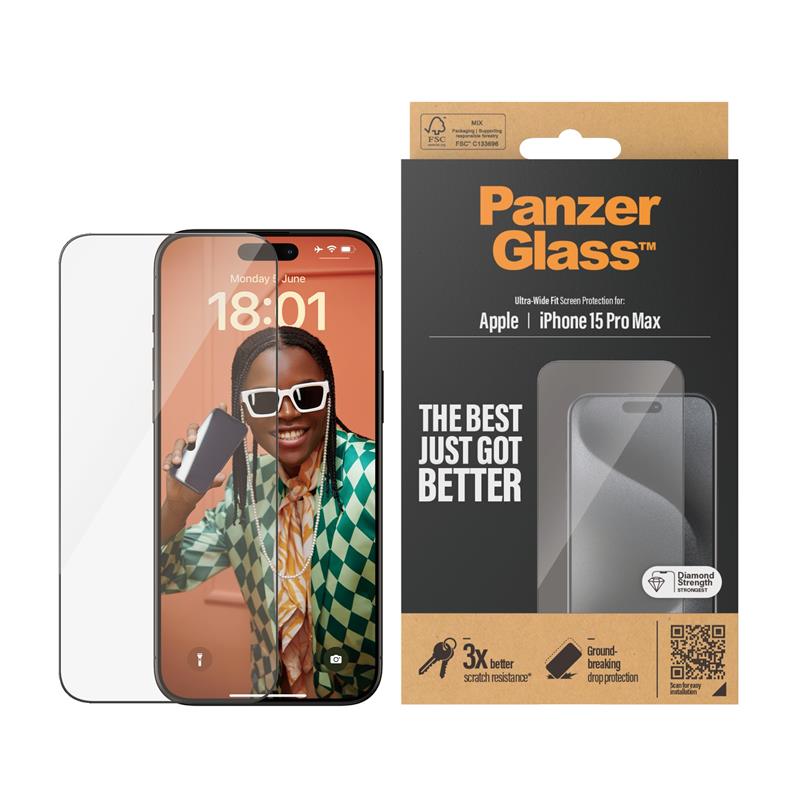 PanzerGlass Screen Protector iPhone 2023 6.7 Pro Max Ultra-Wide Fit Doorzichtige schermbeschermer Apple 1 stuk(s)