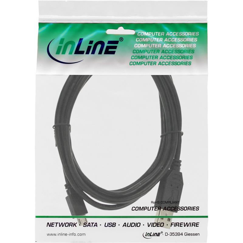 InLine Micro USB 2 0 Cable USB Type A to Micro-B male black 3m