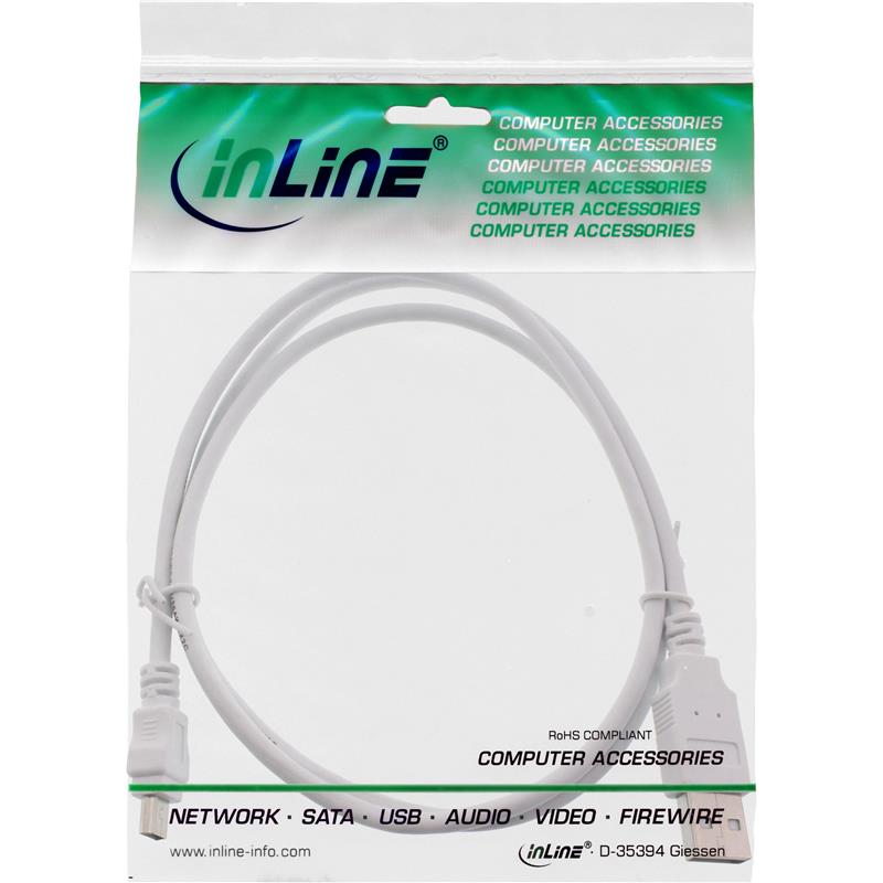 InLine USB 2 0 Mini Cable Type A male to Mini-B male 5 Pin white 1m