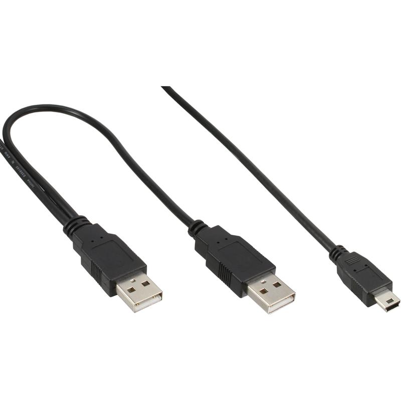 InLine Mini USB 2 0 Y-kabel 2x USB A M naar mini USB 5-pins M 1 5m
