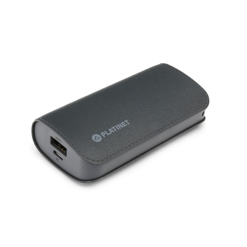 PLATINET POWER BANK LEATHER 5200mAh GREY microUSB cable 43410