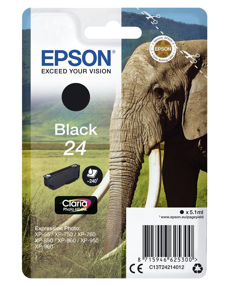 Epson Elephant Singlepack Black 24 Claria Photo HD Ink