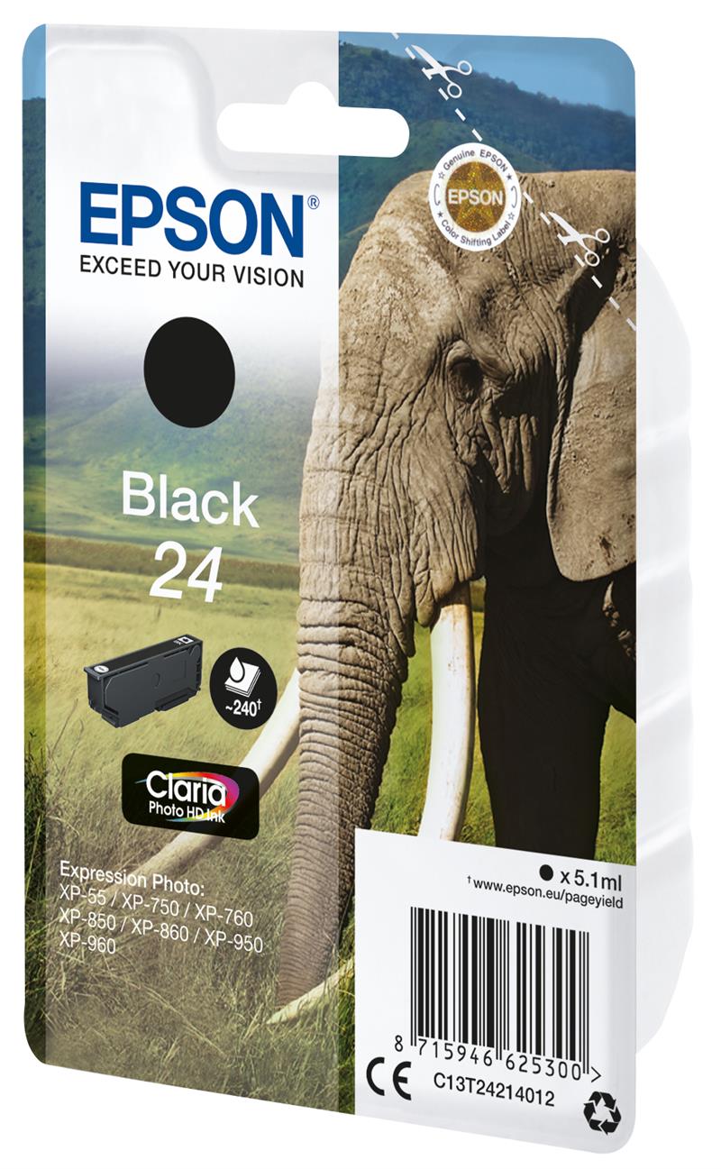 Epson Elephant Singlepack Black 24 Claria Photo HD Ink