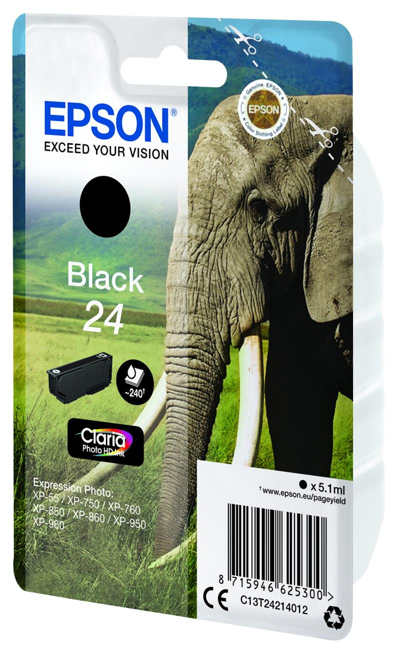 Epson Elephant Singlepack Black 24 Claria Photo HD Ink