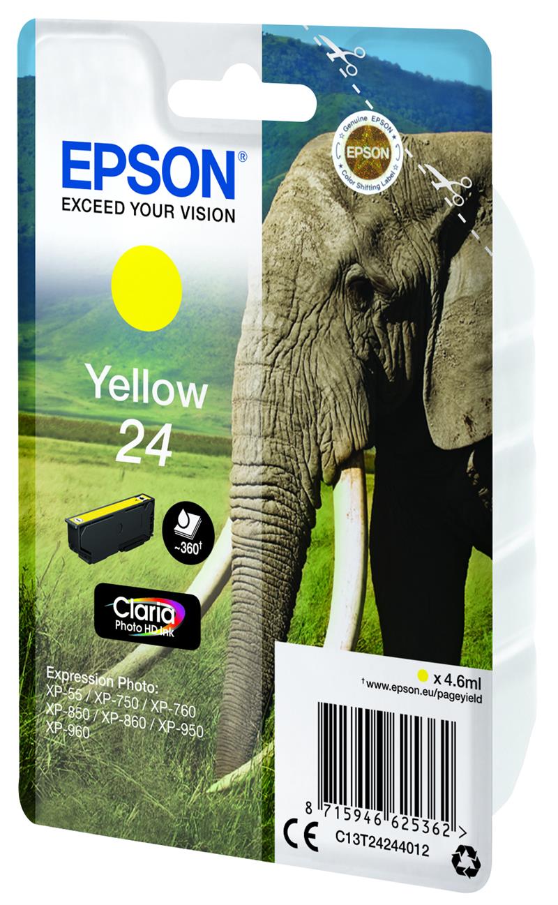 Epson Elephant Singlepack Yellow 24 Claria Photo HD Ink