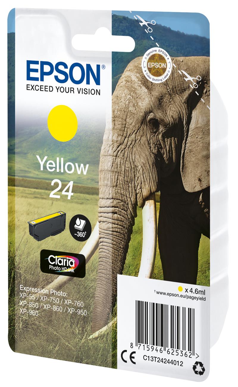 Epson Elephant Singlepack Yellow 24 Claria Photo HD Ink