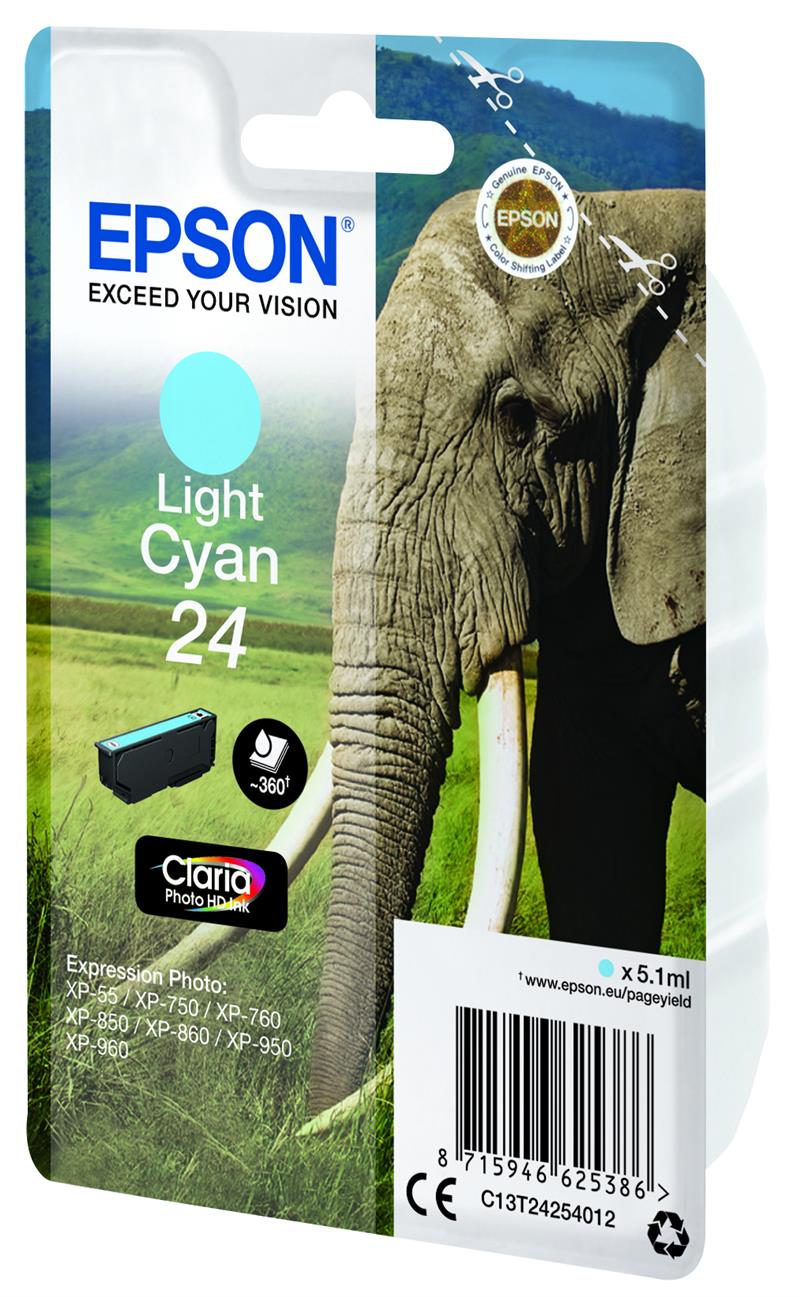 Epson Elephant Singlepack Light Cyan 24 Claria Photo HD Ink