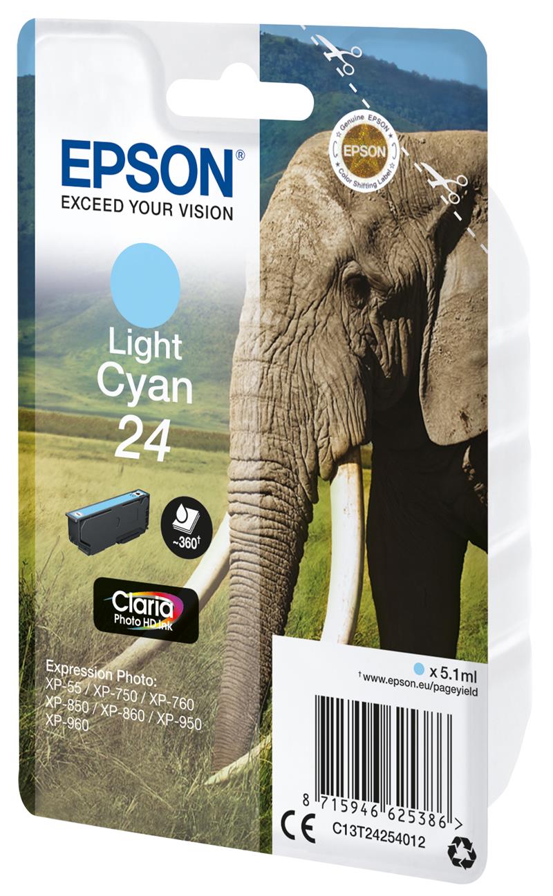 Epson Elephant Singlepack Light Cyan 24 Claria Photo HD Ink