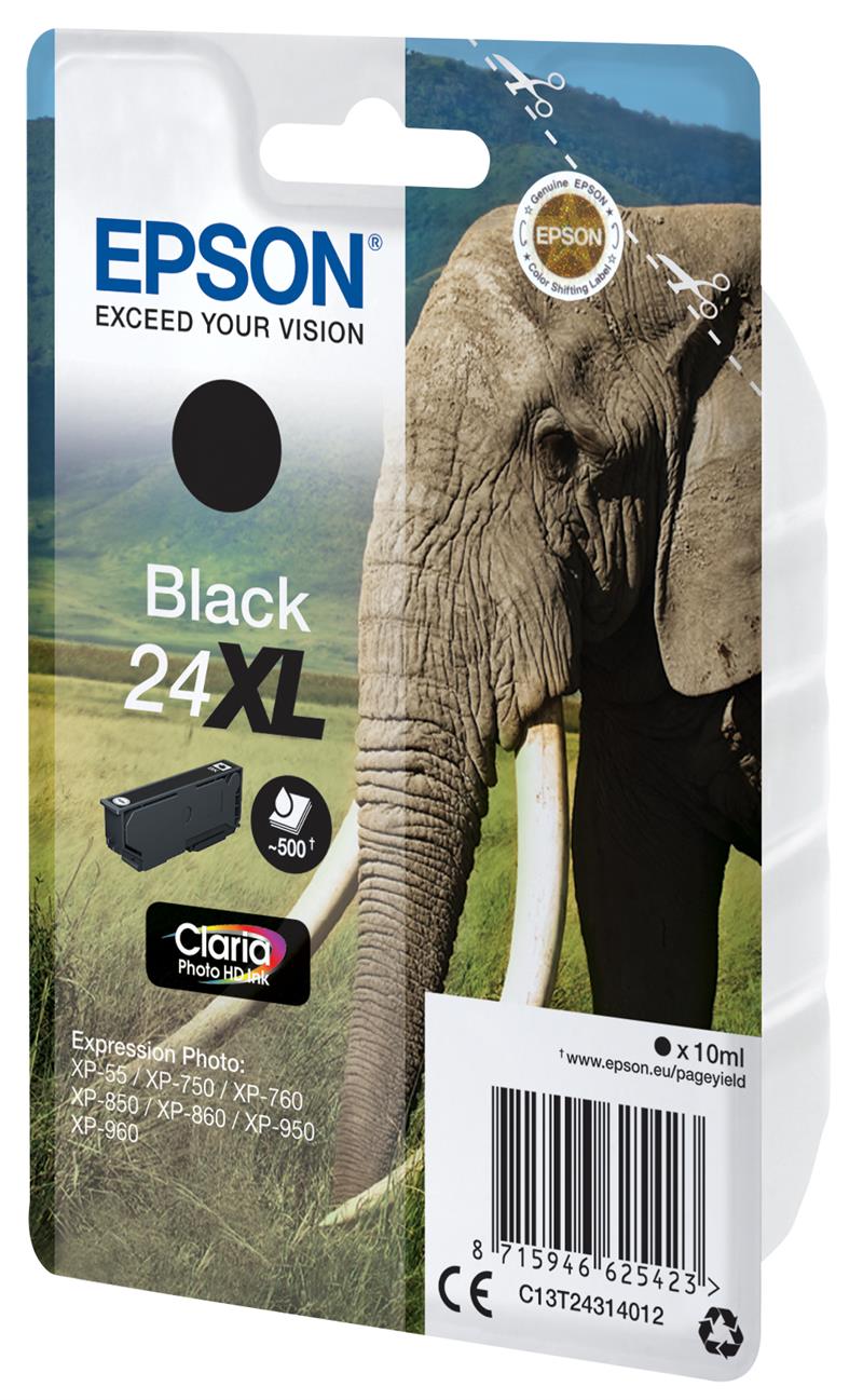 Epson Elephant Singlepack Black 24XL Claria Photo HD Ink