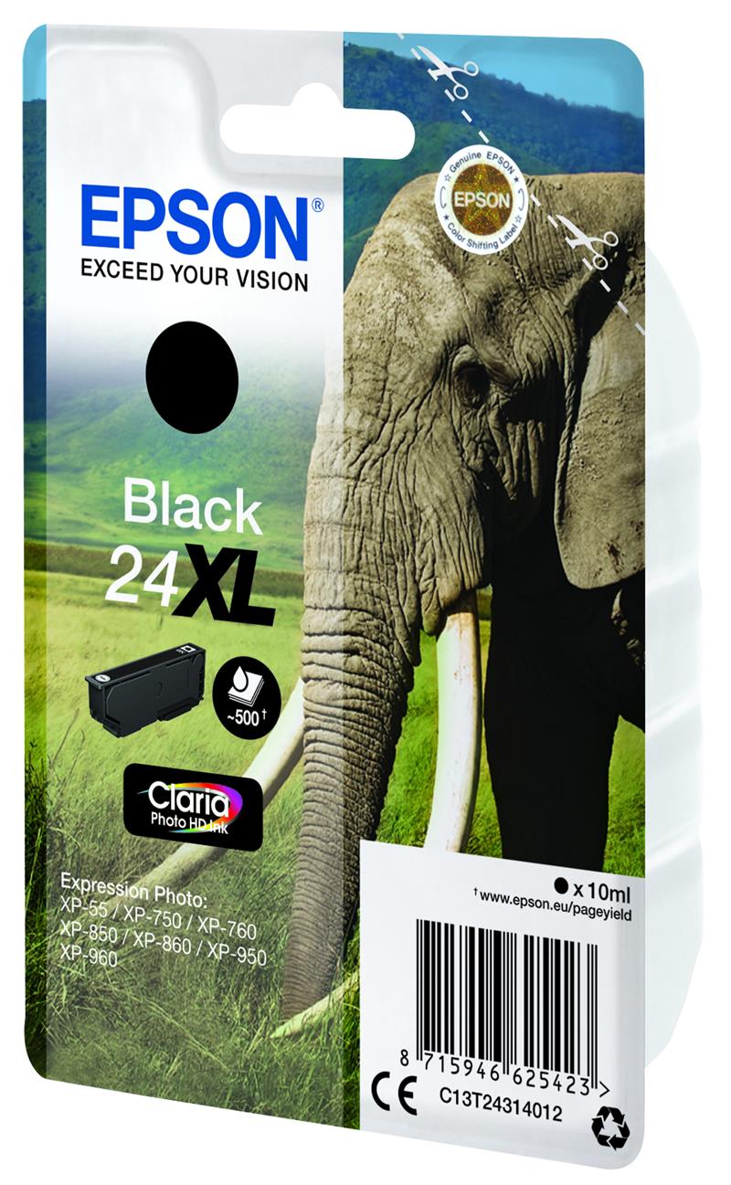 Epson Elephant Singlepack Black 24XL Claria Photo HD Ink