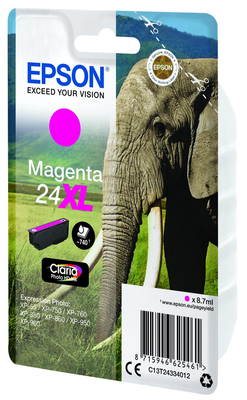 Epson Elephant Singlepack Magenta 24XL Claria Photo HD Ink