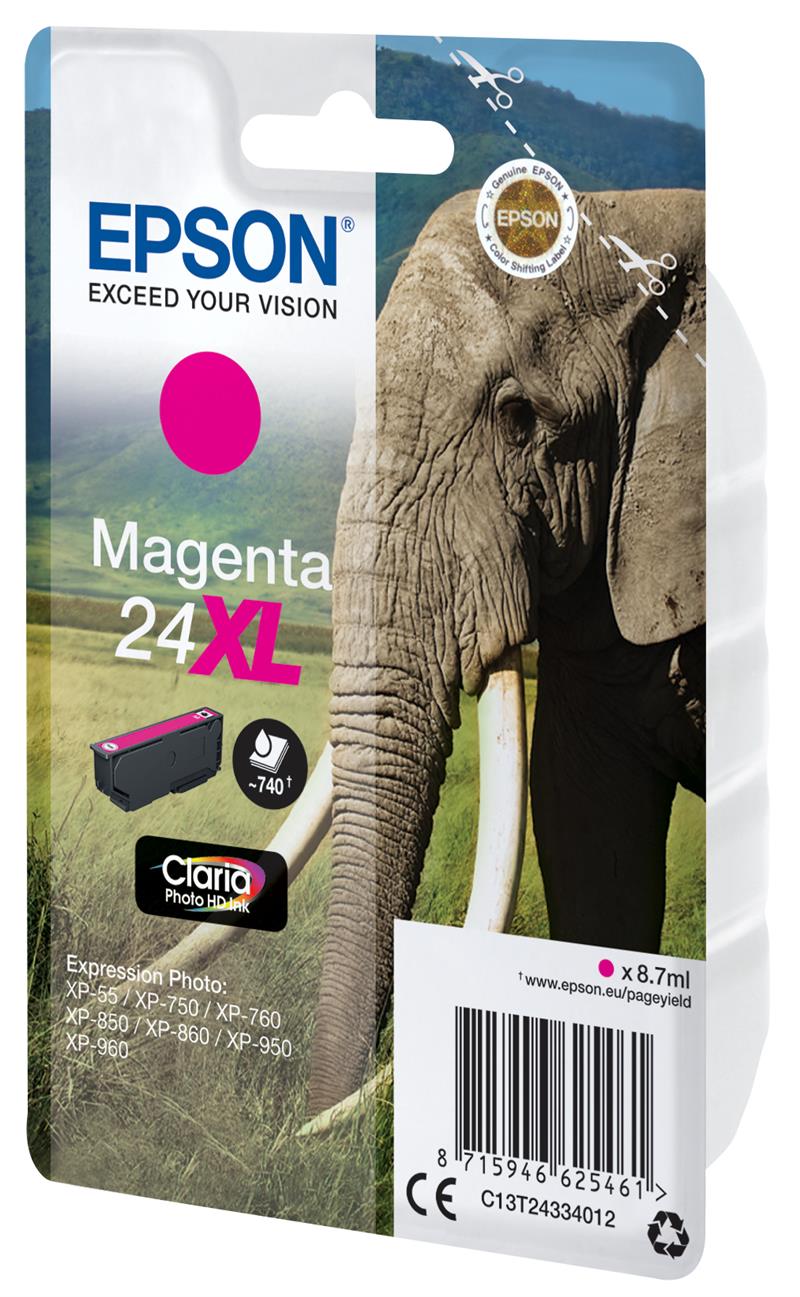 Epson Elephant Singlepack Magenta 24XL Claria Photo HD Ink