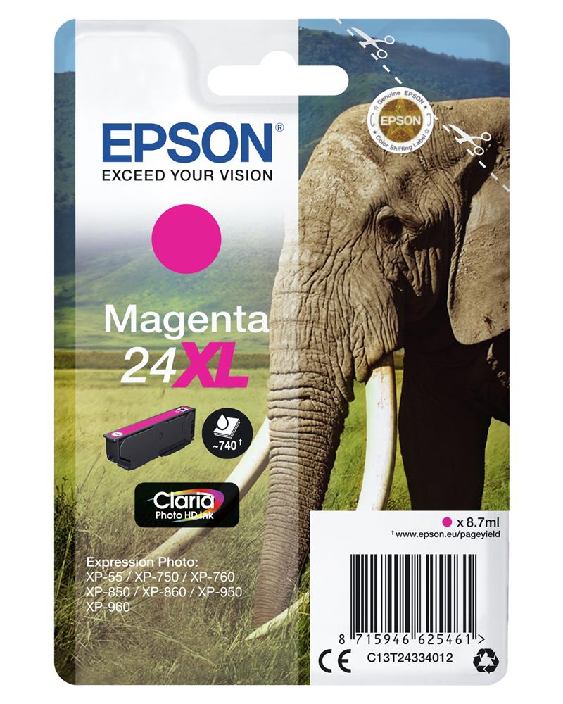 Epson Elephant Singlepack Magenta 24XL Claria Photo HD Ink