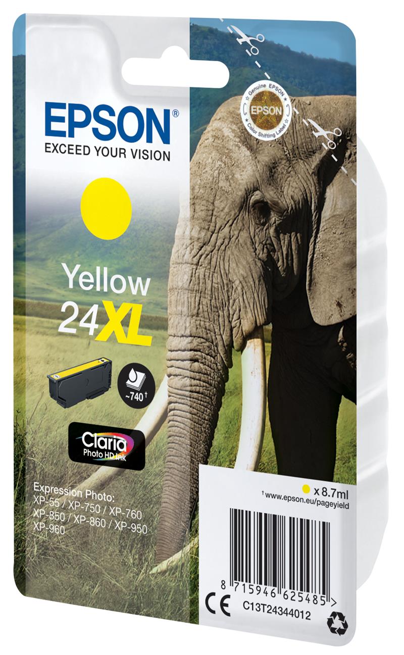 Epson Elephant Singlepack Yellow 24XL Claria Photo HD Ink