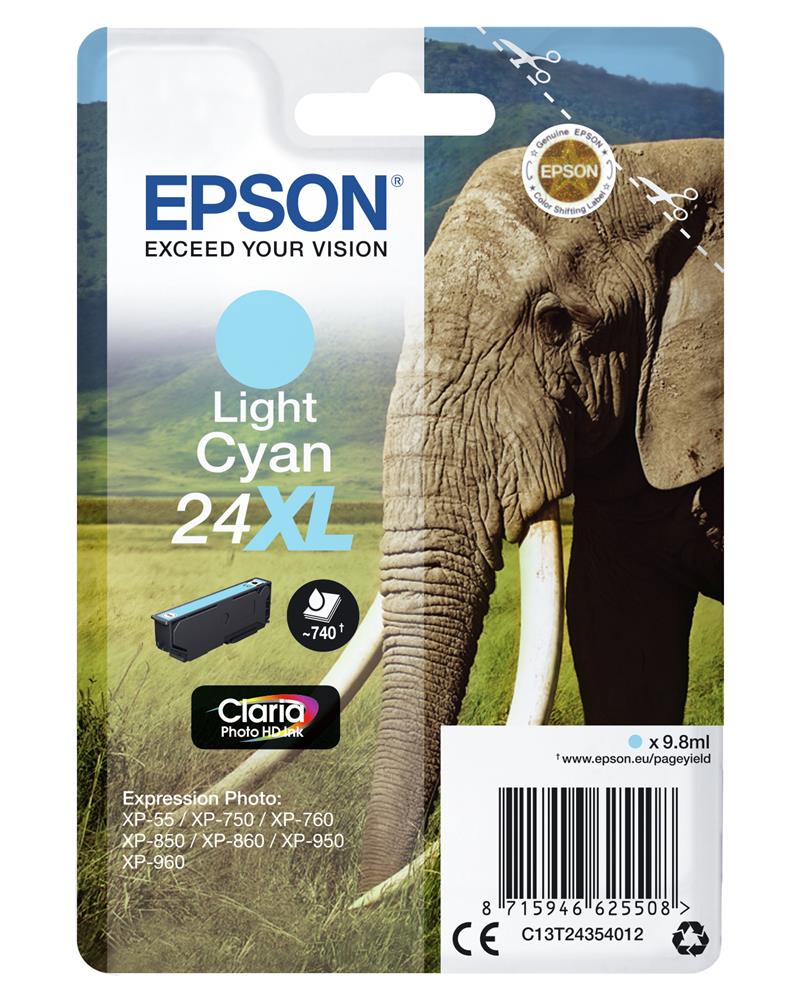 Epson Elephant Singlepack Light Cyan 24XL Claria Photo HD Ink