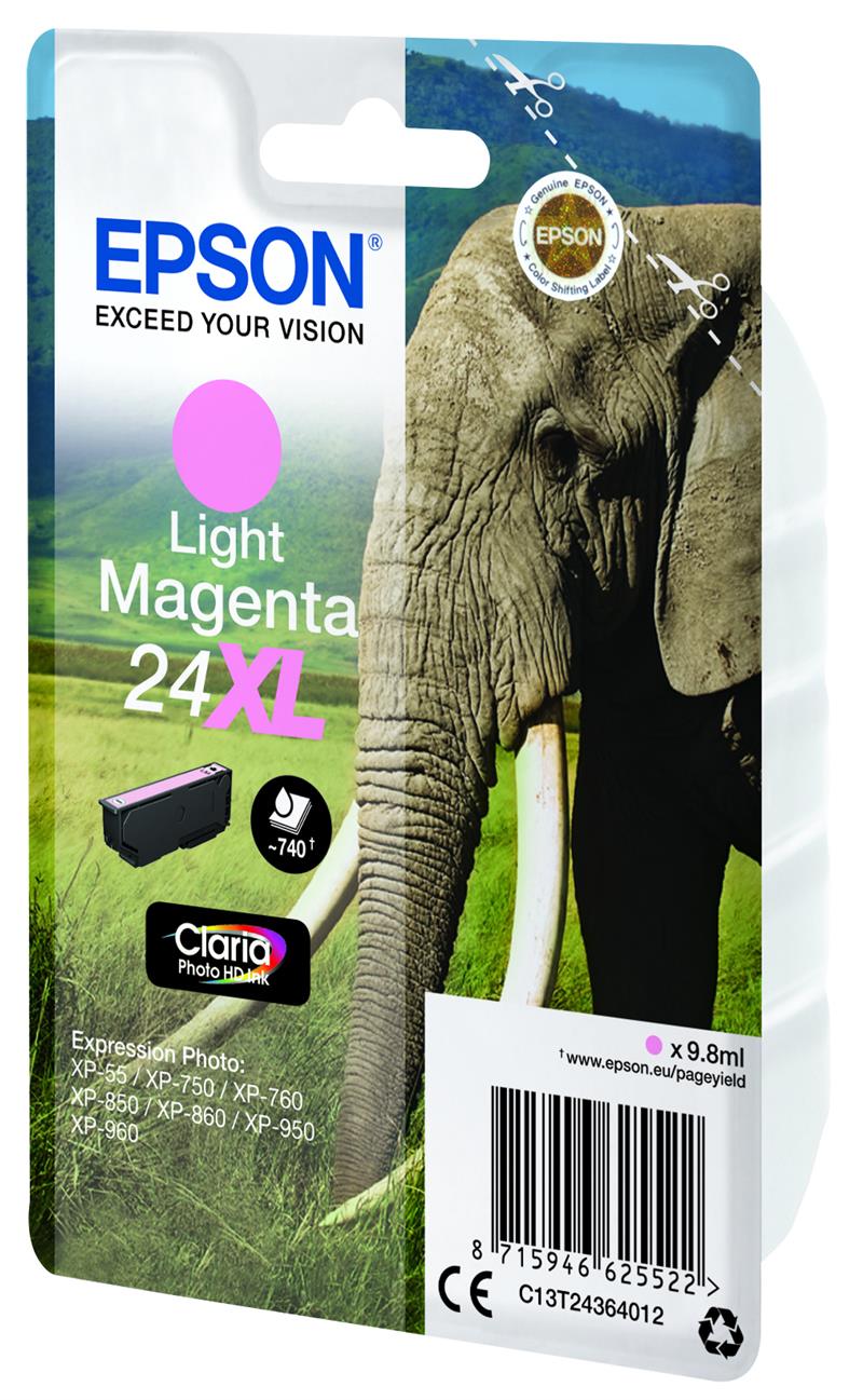 Epson Elephant Singlepack Light Magenta 24XL Claria Photo HD Ink