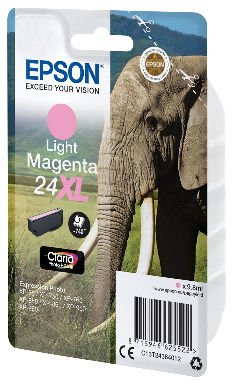 Epson Elephant Singlepack Light Magenta 24XL Claria Photo HD Ink