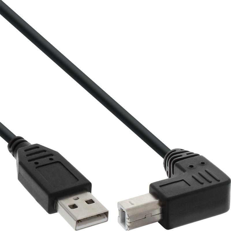 InLine USB 2 0 Kabel A an B connector in 90 graden zwart 1m