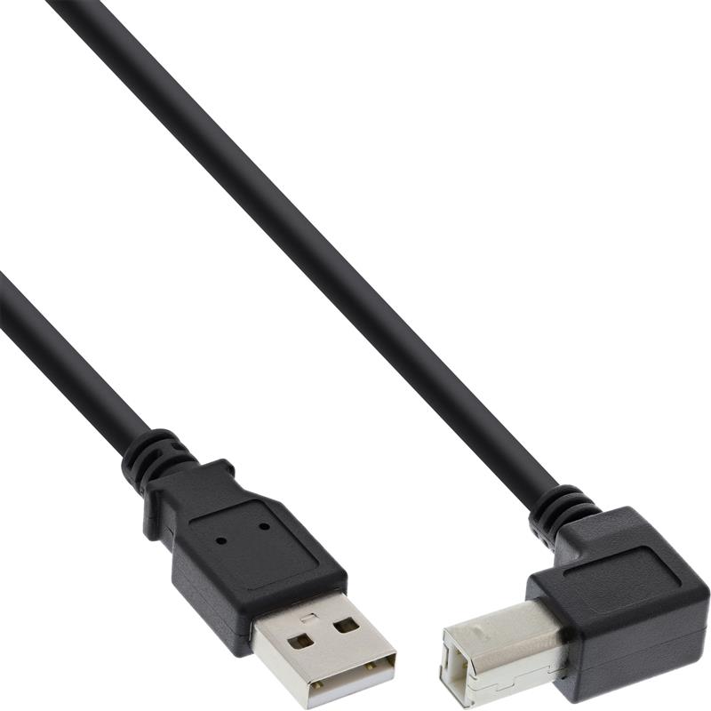 InLine USB 2 0 Kabel A an B connector in 90 graden zwart 3m