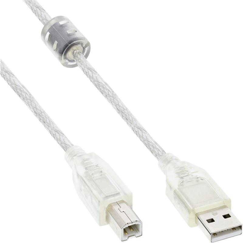 InLine USB 2 0 kabel transparant AM BM met ferrietkern 0 5m