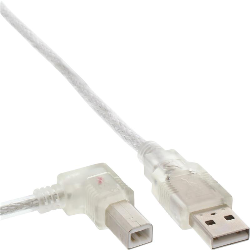 InLine USB 2 0 Kabel A an B links abgewinkelt transparent 0 5m