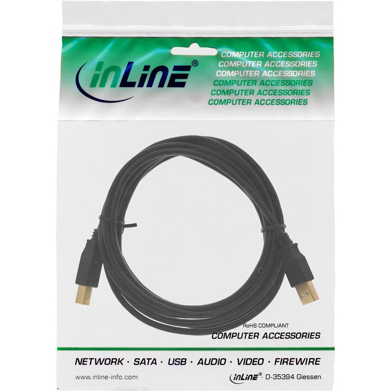 InLine USB 2 0 kabel zwart AM BM 3m