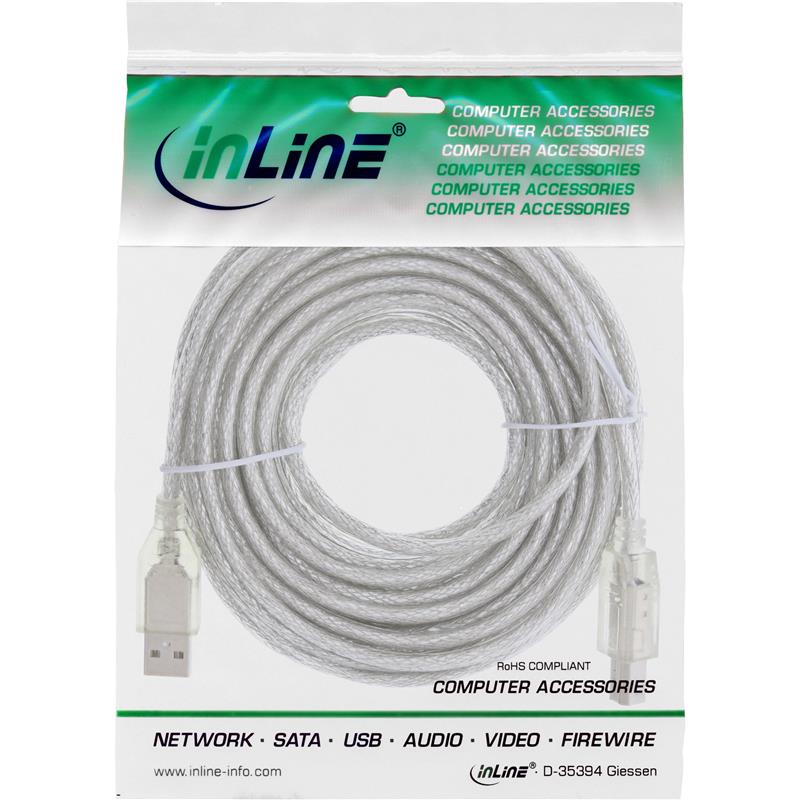 InLine USB 2 0 kabel transparant AM BM 10m