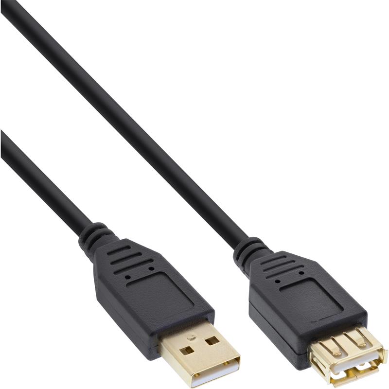 InLine USB 2 0 kabel zwart vergulde contacten AM AF 1m