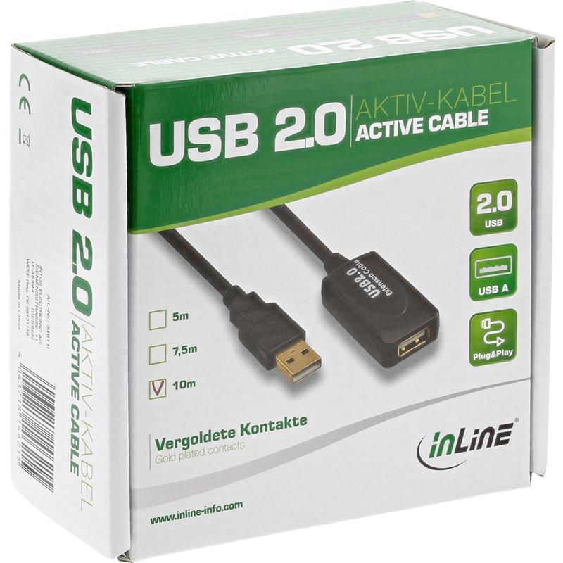 InLine USB 2 0 actieve verlengkabel USB A M V 10m