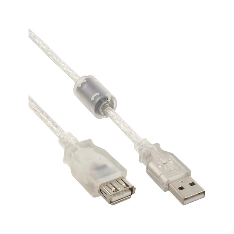 InLine USB 2 0 kabel transparant AM AF met ferrietkern 3m