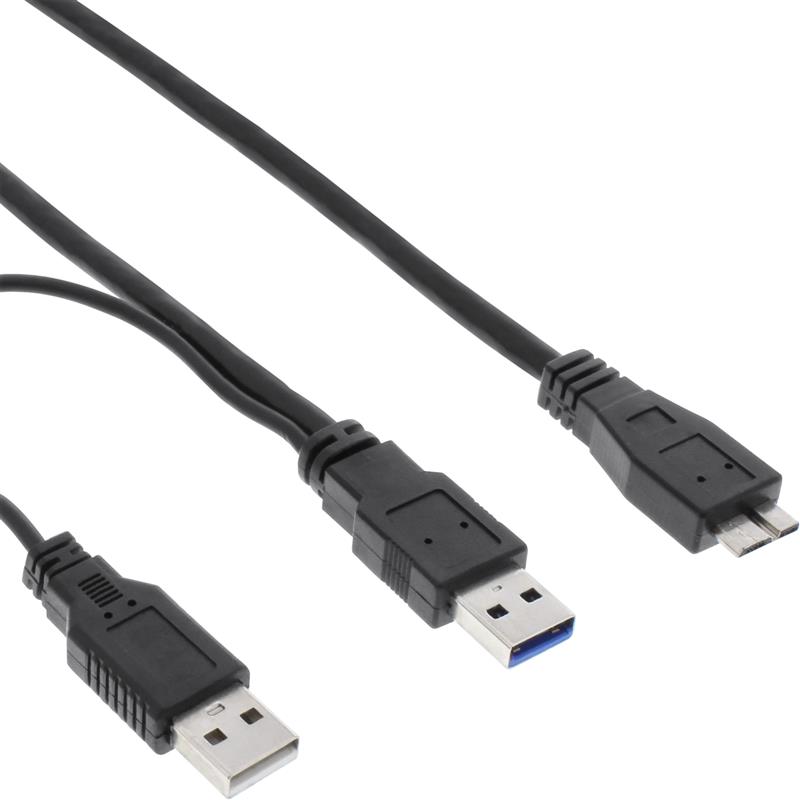 InLine USB 3 0 Y-Cable 2x Type A male to Micro B male black 2m