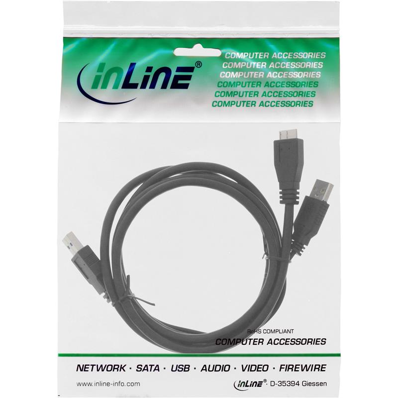 InLine USB 3 0 Y-Cable 2x Type A male to Micro B male black 1m