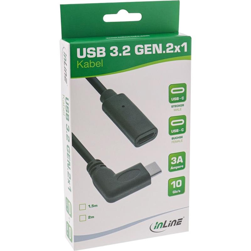 InLine USB 3 2 Cable Type C male angled to female black 1 5m