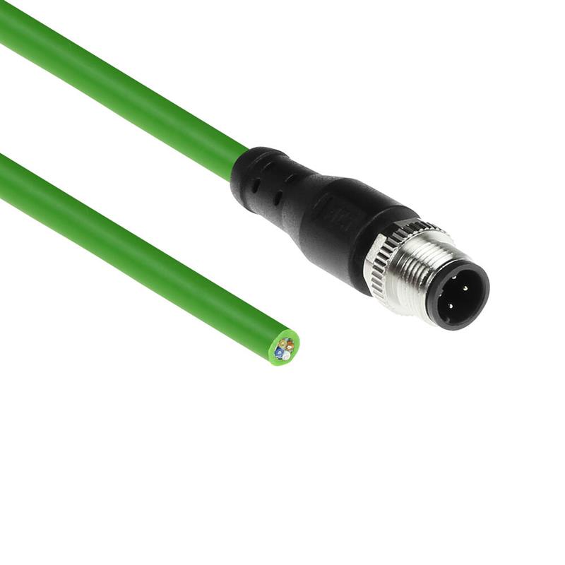 ACT Industrial 3,00 meter Sensor kabel M12D 4-polig male naar open end, Superflex Xtreme TPE kabel, afgeschermd