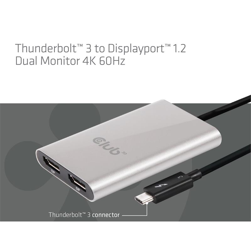 CLUB3D Thunderbolt™ 3 naar Displayport™ 1.2 Dual Monitor 4K 60Hz