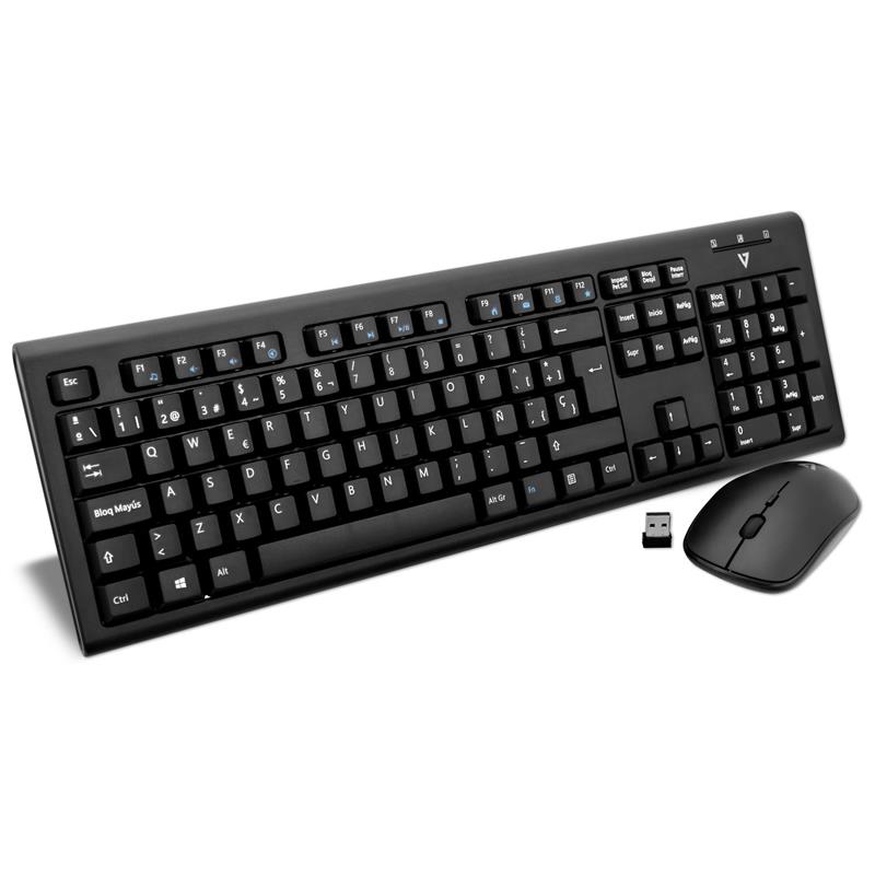 V7 CKW200 toetsenbord Inclusief muis RF Draadloos QWERTY Spaans Zwart